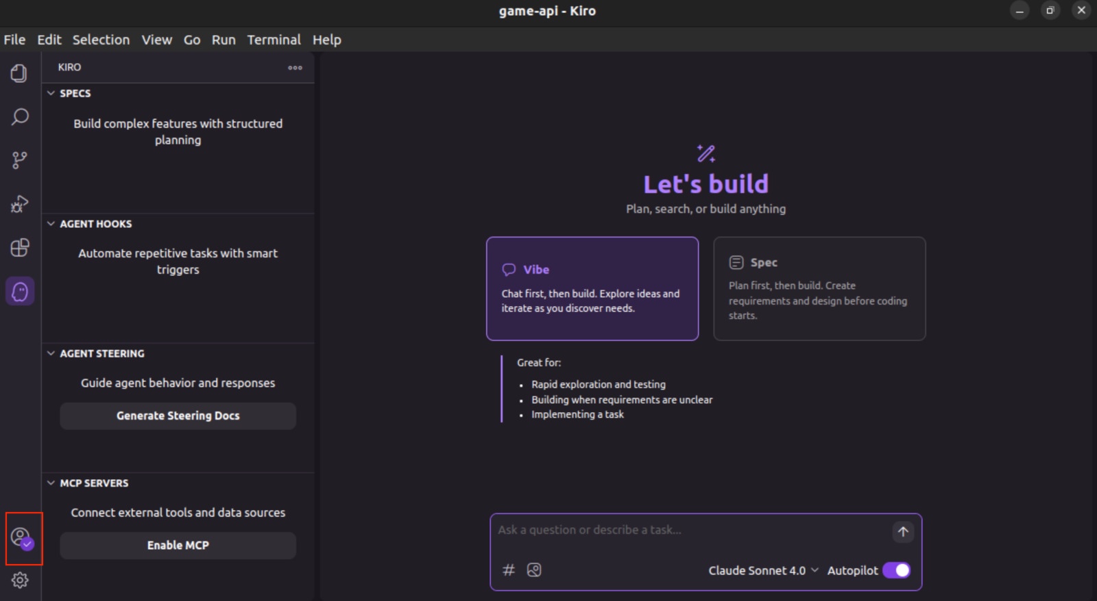 Kiro IDE launch screen